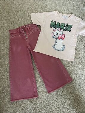 Zara T-Shirt and GAP Kids Wide Leg Jeans Pants in Dusty Rose 6-7